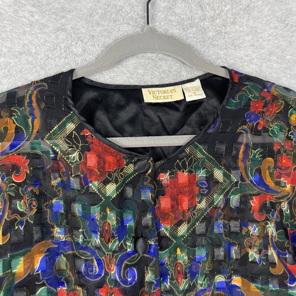 Victorias Secret Gold Label Sheer Button Front Blouse Womens M Baroque Tapestry - Picture 3 of 9